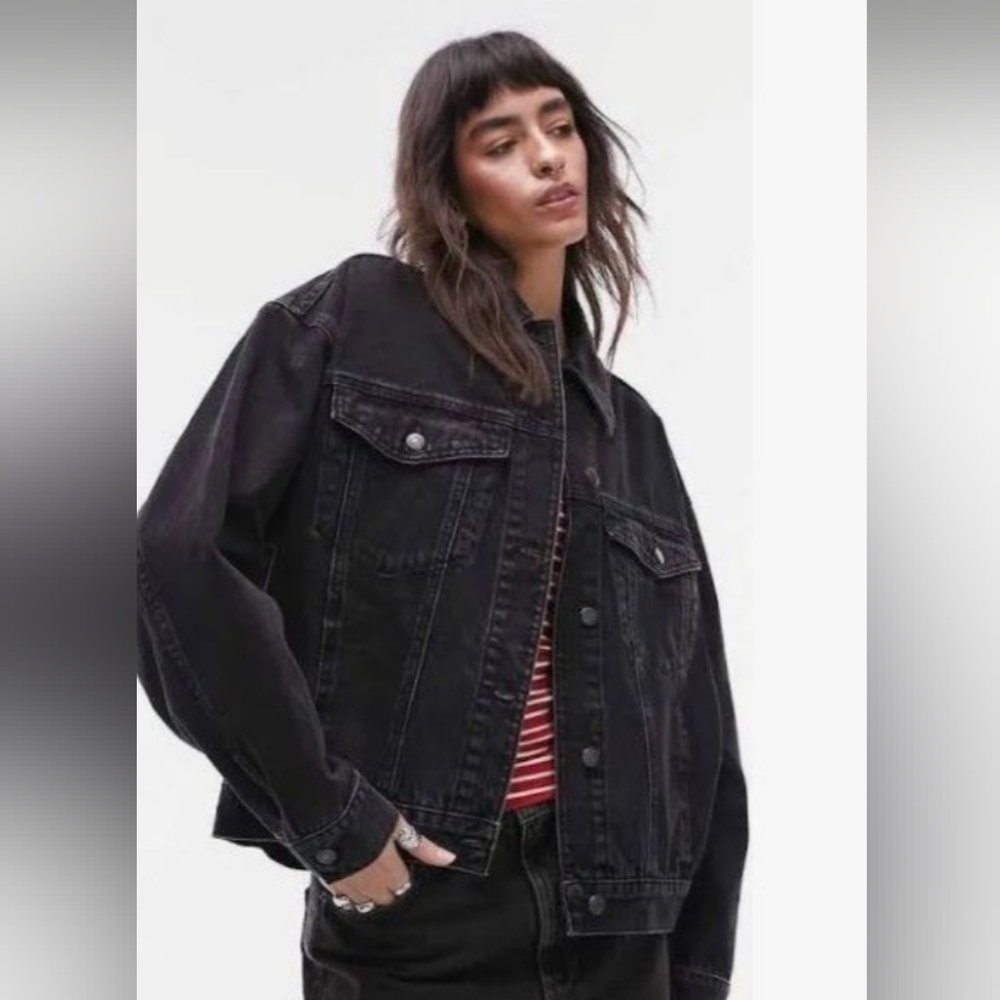 Top Shop- Black Denim Retro Jacket- Size 6